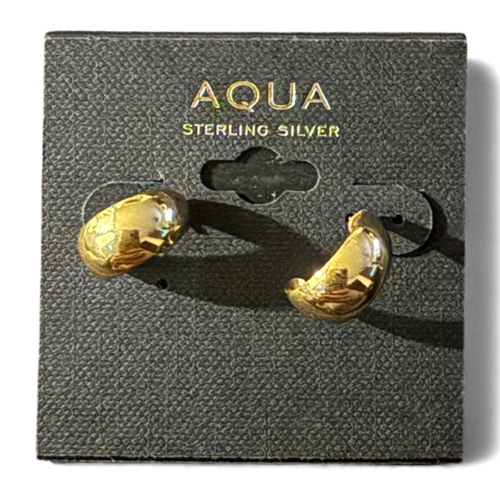NWT! Aqua Sterling Silver Gold-Tone Dome Hoop Earrings